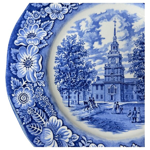 Liberty Blue Staffordshire Ironstone Dinner Plate Independence Hall England VTG - Picture 3 of 5